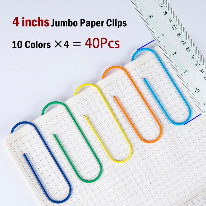 Timenu Jumbo Paper Clips  40 Pcs 4 Inches Large Paper Clip Holder - Vinyl Coated Multicolored Extra Large mega Paperclips for Office School Document organizing - Image 2